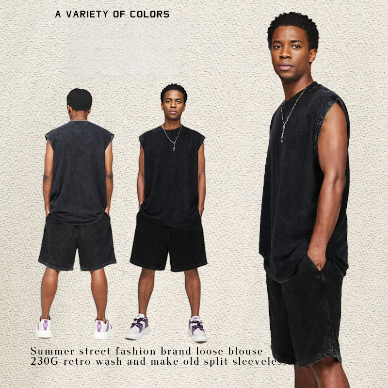 Bez piedurknēm kokvilnas veste, brīvā piegriezuma, batik tehnika, retro stils, apaļš gals