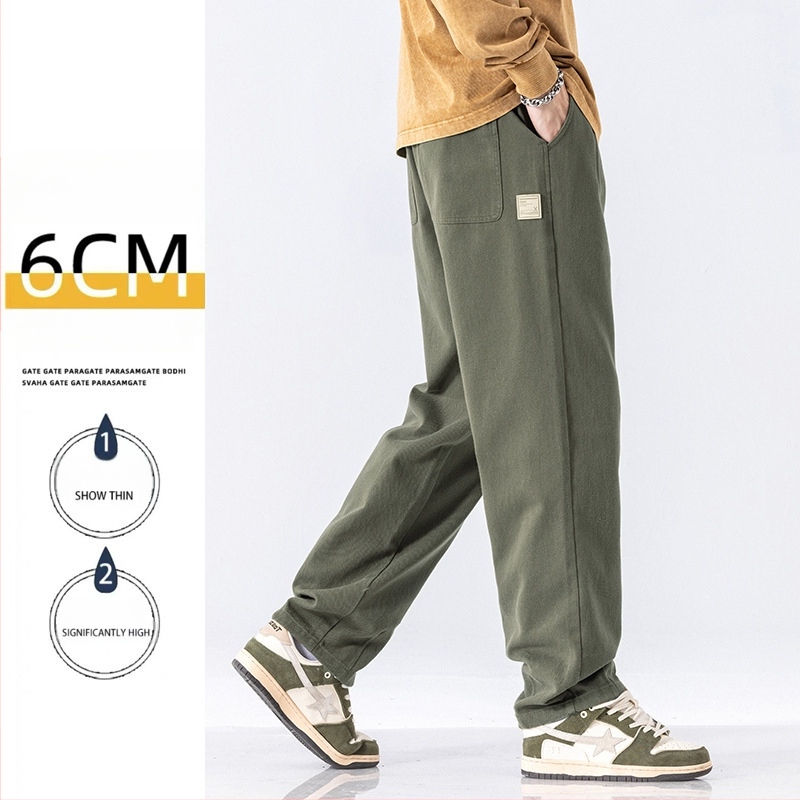 Férfiaknak szabadidős munkásnadrág koreai stílusban, lazán szabott, pamut, zsinóros zárás
