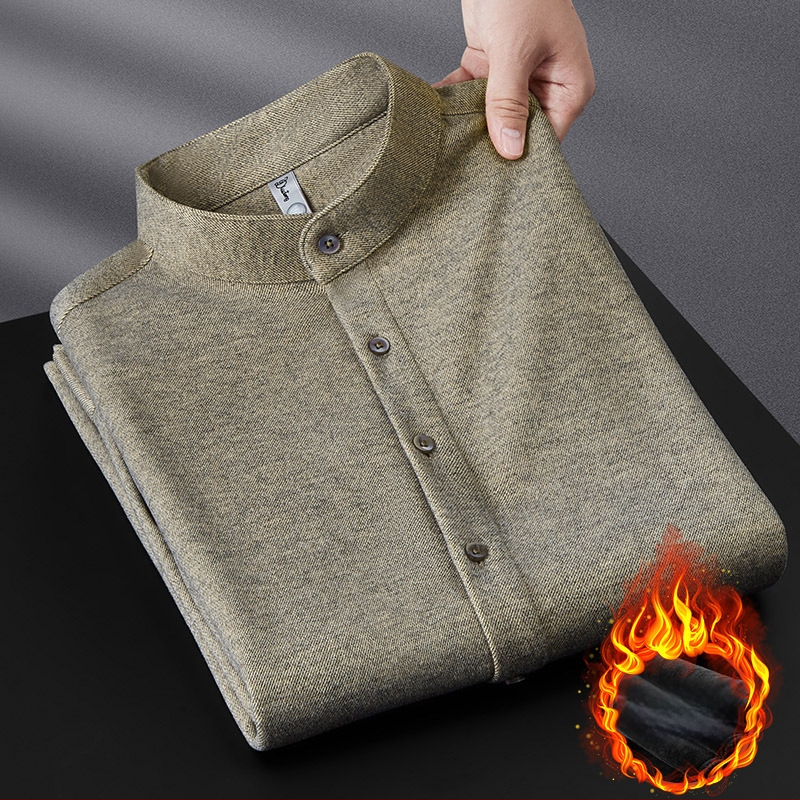 Vyrų marškiniai, siauras kirpimas, stovinti apykaklė, ilgos rankovės, viskozės/polisterio/spandekso mišinio audinys be lyginimo