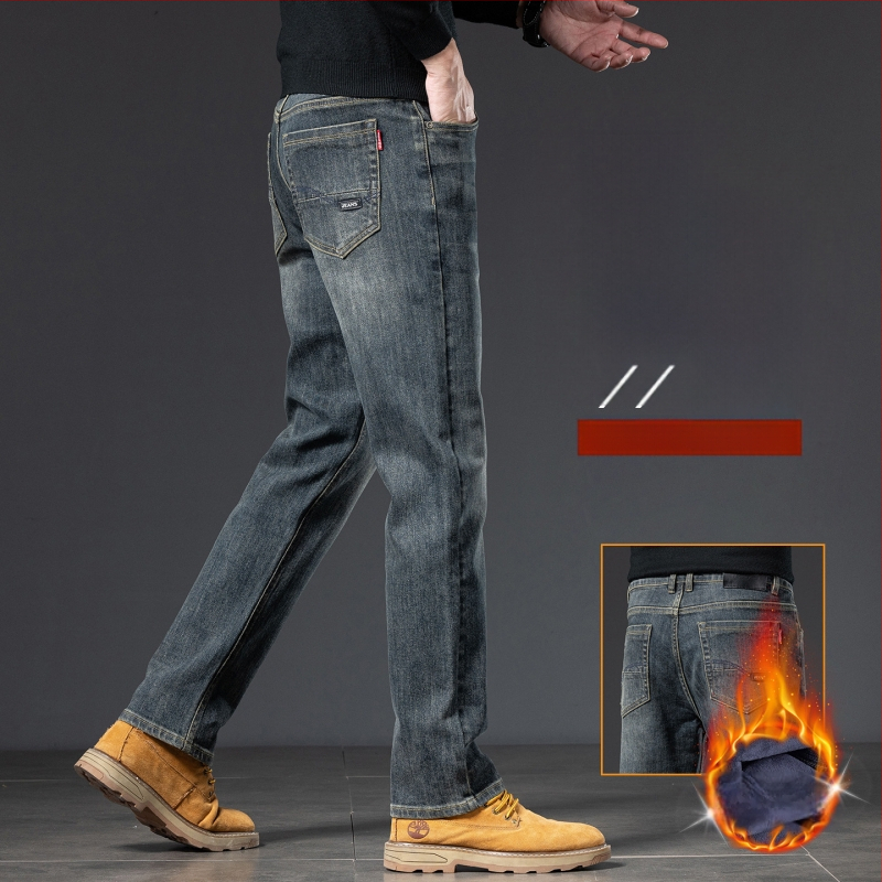 Meeste teksased - sirged sääred, fliisvooder, mikroelastsus, keskmine talje, kivipesu