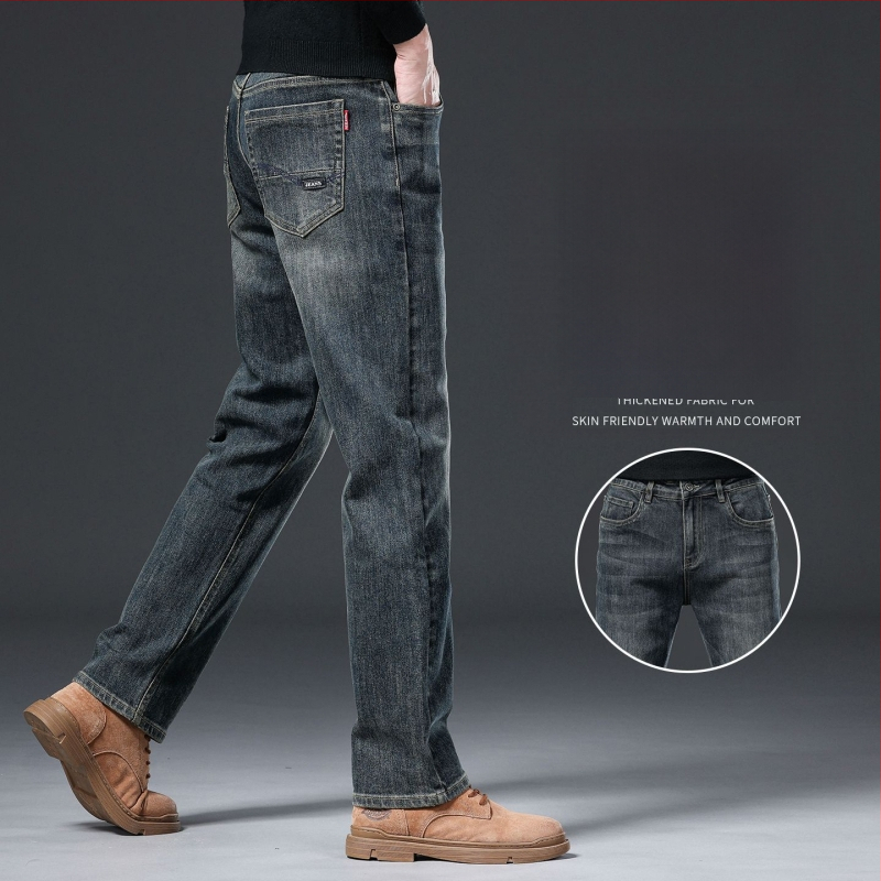 Meeste teksased - sirged sääred, fliisvooder, mikroelastsus, keskmine talje, kivipesu