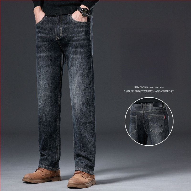 Meeste teksased - sirged sääred, fliisvooder, mikroelastsus, keskmine talje, kivipesu