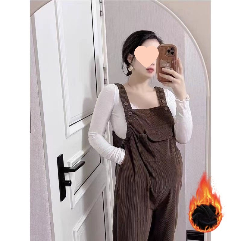 Бременски гащеризон с презрамки – свободна кройка, Chenille плат, спандекс <30%, подплатени с флис, панталони с дължина 3/4, двукомпонентен комплект