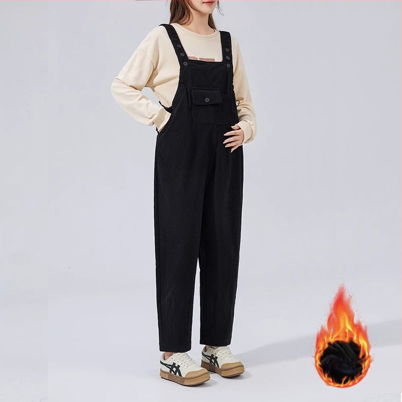 Бременски гащеризон с презрамки – свободна кройка, Chenille плат, спандекс <30%, подплатени с флис, панталони с дължина 3/4, двукомпонентен комплект