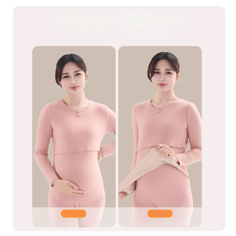 Комплект майчин термо бельо с функция за кърмене, дебела пижама за есенно-зимния период — полиестер 70–80%, кръгло деколте, дълги ръкави, дълги панталони, 251–300 г/м²