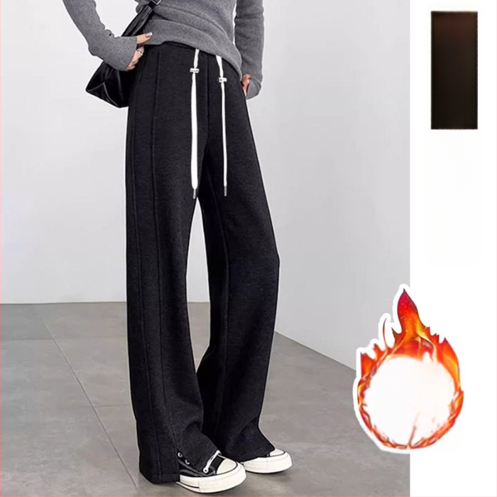 Панталони за бременни — широки дълги, висока талия, с връзка, Chenille памук-смес, 70–80% памук и 30–50% полиестер, дебела материя за есенно-зимни условия, херингбонова шарка