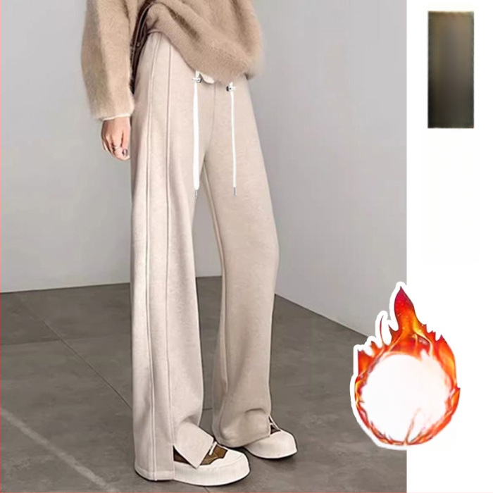 Панталони за бременни — широки дълги, висока талия, с връзка, Chenille памук-смес, 70–80% памук и 30–50% полиестер, дебела материя за есенно-зимни условия, херингбонова шарка