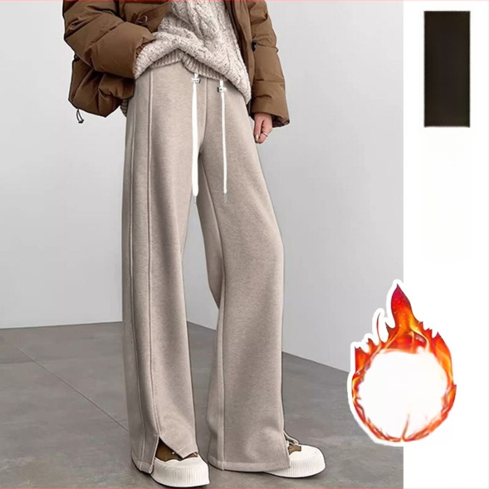 Панталони за бременни — широки дълги, висока талия, с връзка, Chenille памук-смес, 70–80% памук и 30–50% полиестер, дебела материя за есенно-зимни условия, херингбонова шарка