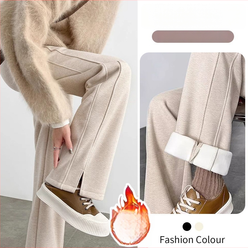 Панталони за бременни — широки дълги, висока талия, с връзка, Chenille памук-смес, 70–80% памук и 30–50% полиестер, дебела материя за есенно-зимни условия, херингбонова шарка