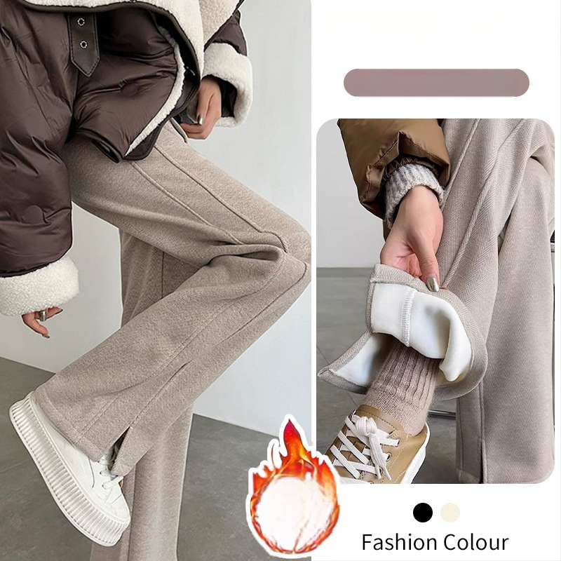 Панталони за бременни — широки дълги, висока талия, с връзка, Chenille памук-смес, 70–80% памук и 30–50% полиестер, дебела материя за есенно-зимни условия, херингбонова шарка