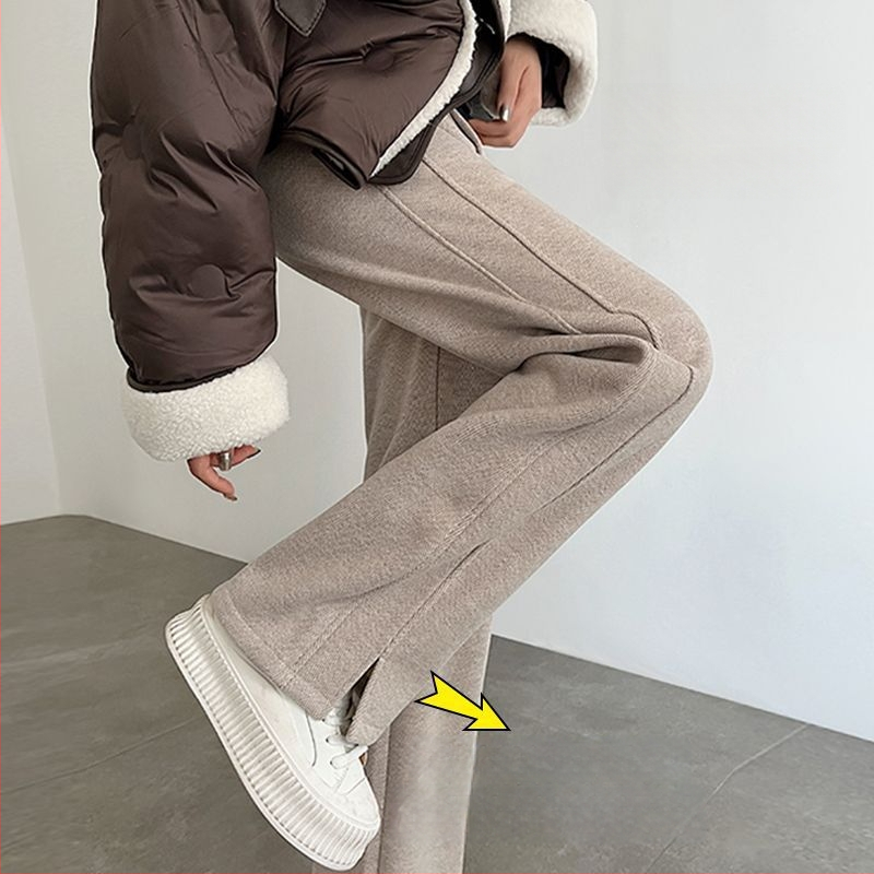 Панталони за бременни — широки дълги, висока талия, с връзка, Chenille памук-смес, 70–80% памук и 30–50% полиестер, дебела материя за есенно-зимни условия, херингбонова шарка