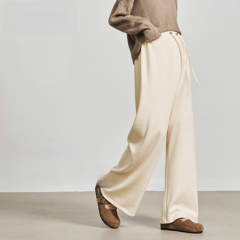 Панталони за бременни с широк крак и връзка за пристягане, есен 2025, полиестерен плат