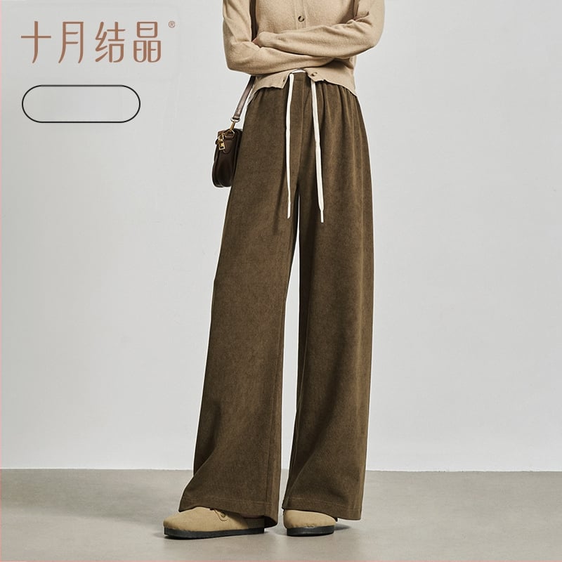 Панталони за бременни с широк крак и връзка за пристягане, есен 2025, полиестерен плат