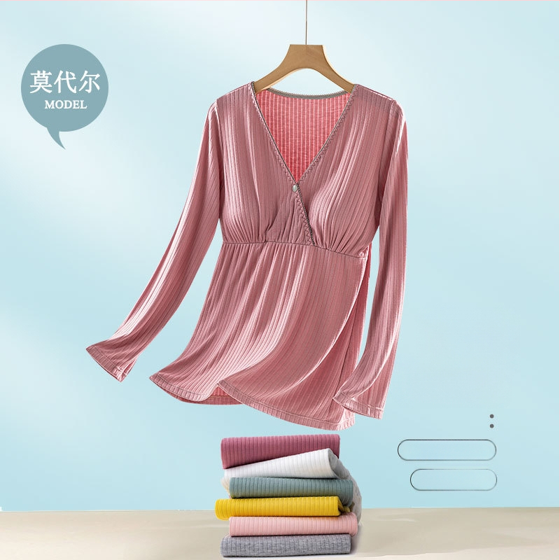 Grūtnieču laktācijas naktsveļa: garas piedurknes, pulovera stils, viskoze 90–95% (milksilk), vidējā blīvuma 181–200 g/m², piemērota visām sezonām.