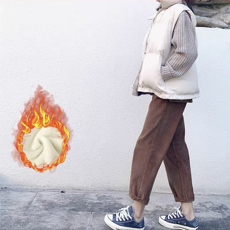 Γυναικείοι εγκυμοσύνης παντελόνια Corduroy με στήριξη κοιλιάς, μεσαίας πυκνότητας, φλίς επένδυση, φαρδύς χάρεμ στυλ, άνοιξη-χειμώνας