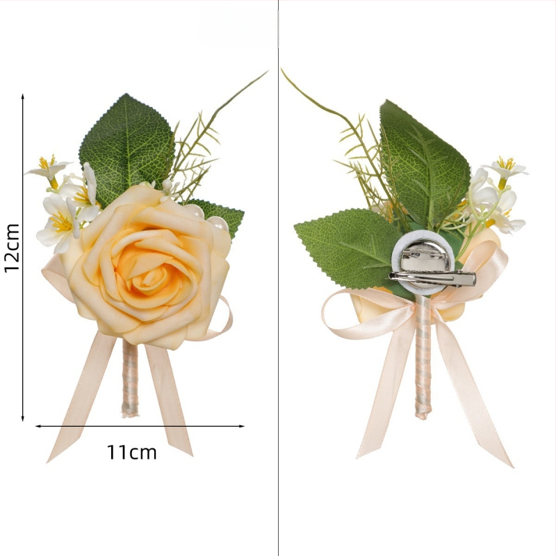 Сватбен корсаж-брошка с изкуствена роза, PE материал, ръчна изработка, корейски стил, проп за сватбена фотосесия