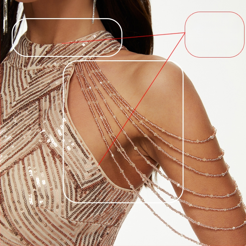 Sequin fishtail вечерна рокля, полиестер-еластанова смес, 95% полиестер съдържание, стегнат талия, дамска дълга рокля за банкети, сцени и сватби