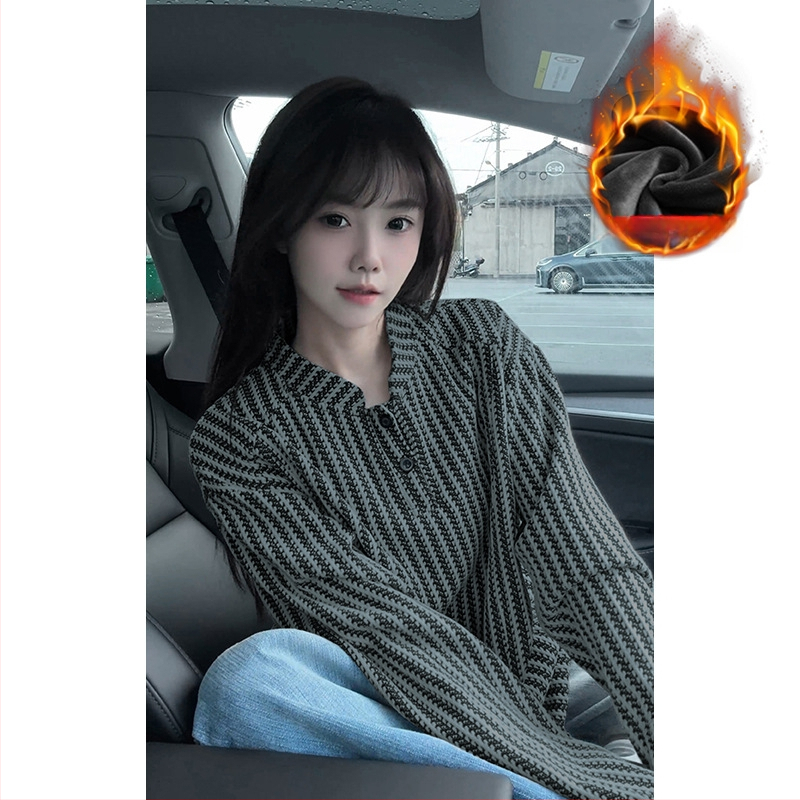 Μακρυμάνικη μπλούζα-T shirt με μοτίβο ψαριού-κόκκαλο, λαιμό τύπου Χένρι, επένδυση φλίς, ύφασμα Chenille, 100% πολυεστέρας