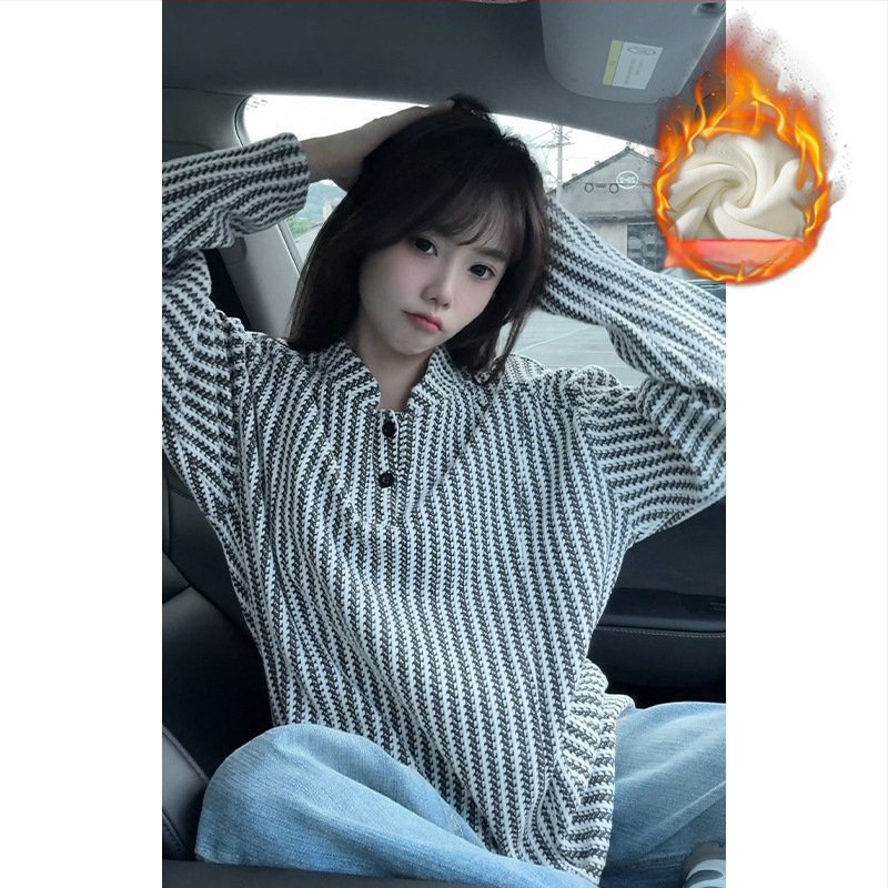 Μακρυμάνικη μπλούζα-T shirt με μοτίβο ψαριού-κόκκαλο, λαιμό τύπου Χένρι, επένδυση φλίς, ύφασμα Chenille, 100% πολυεστέρας