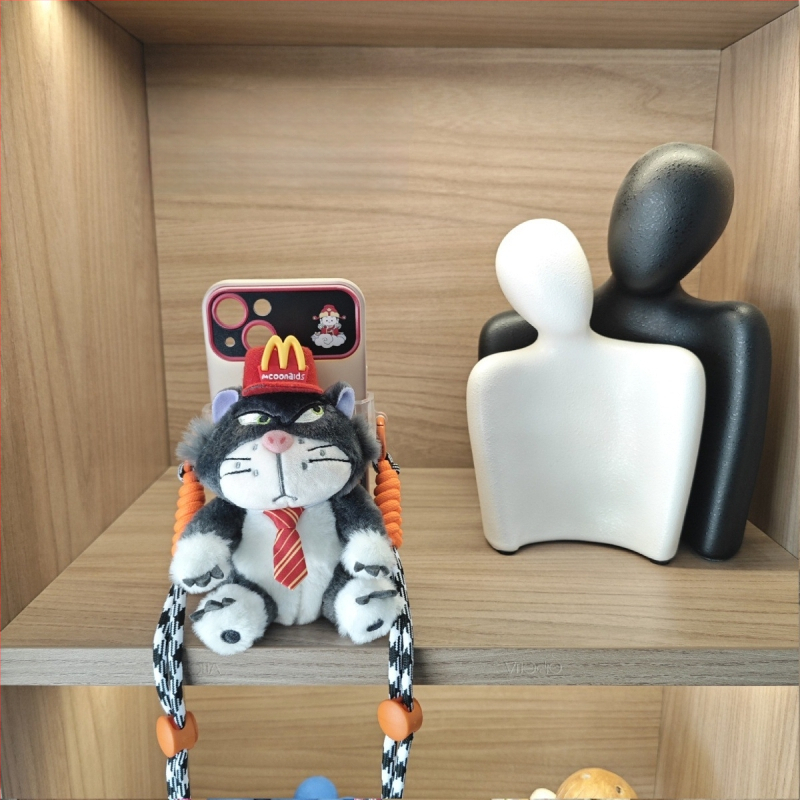 Kućni telefon s plišanim privjeskom Lucifer mačka, crtani stil, aromatičan pliš, s kaišem za vješanje u automobil