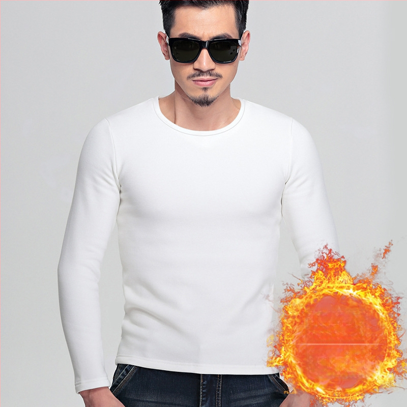 Ανδρική φλις επενδυμένη μακρυμάνικη T-shirt, κορεάτικου στυλ, στενή γραμμή, παχιά ύφανση, για φθινόπωρο-χειμώνα, πολυεστερικό μίγμα