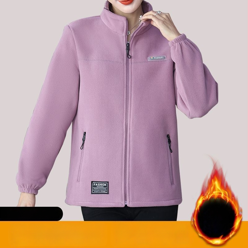 Moteriška fliso striukė su gobtuvu ir stovinčia apykakle, dryžuotas raštas, medvilnės audinys, poliesterio pamušalas