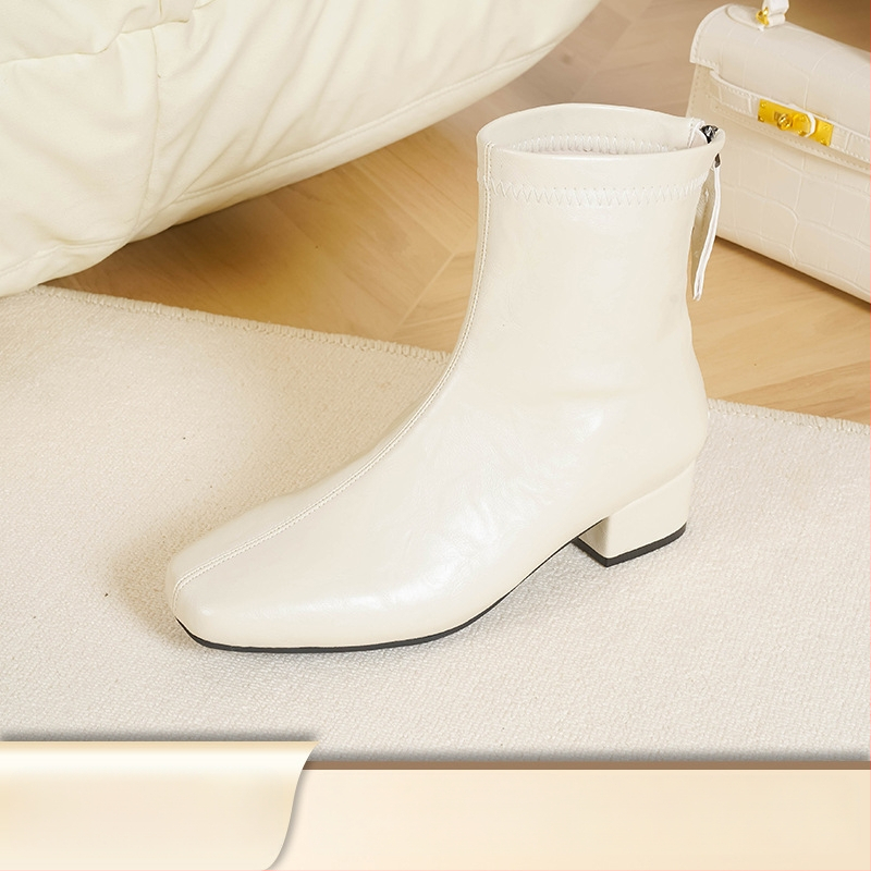 Love Milan Γυναικείες Μπότες σε Κορεατικό Στυλ με Παχύ Τακούνι, Τετράγωνη Μύτη, Πίσω Φερμουάρ, Ύψος Τακουνιού 3–5 εκ