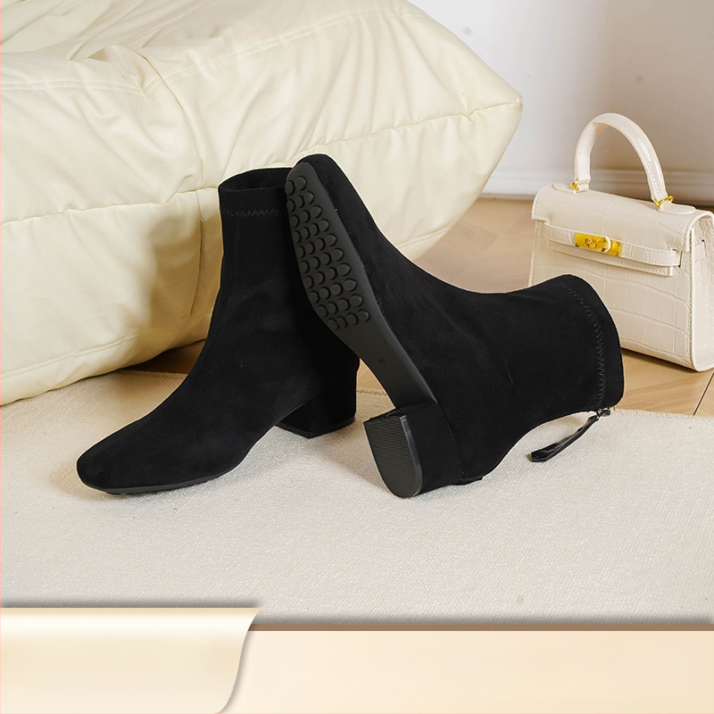 Love Milan Γυναικείες Μπότες σε Κορεατικό Στυλ με Παχύ Τακούνι, Τετράγωνη Μύτη, Πίσω Φερμουάρ, Ύψος Τακουνιού 3–5 εκ