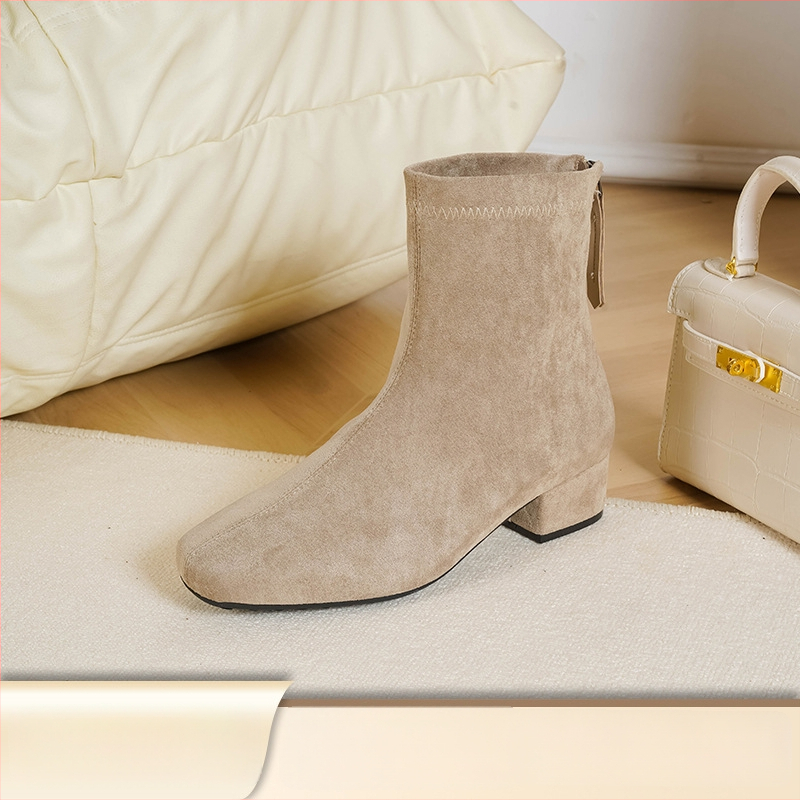 Love Milan Γυναικείες Μπότες σε Κορεατικό Στυλ με Παχύ Τακούνι, Τετράγωνη Μύτη, Πίσω Φερμουάρ, Ύψος Τακουνιού 3–5 εκ