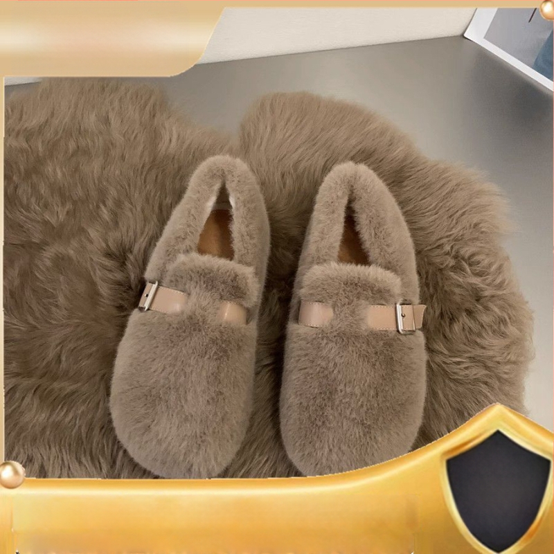 Sievietēm pūkainas slip-on kurpes bez pirkstiem, augšējā daļa no mākslīgā pūļa, gumijas zole, zems kaķa papēdis, animācijas raksts