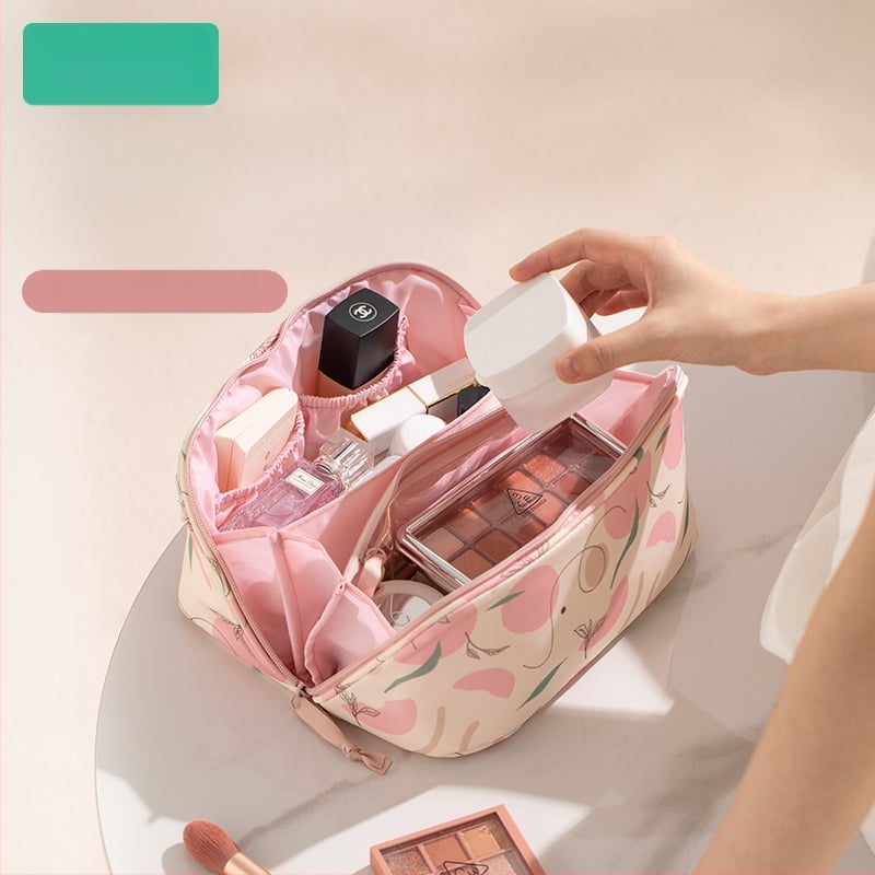 Козметична чанта с разделения за грим — водоустойчива, портативна и ултралека, голям капацитет (материал: полиестер; подплата: полиестер; принт)