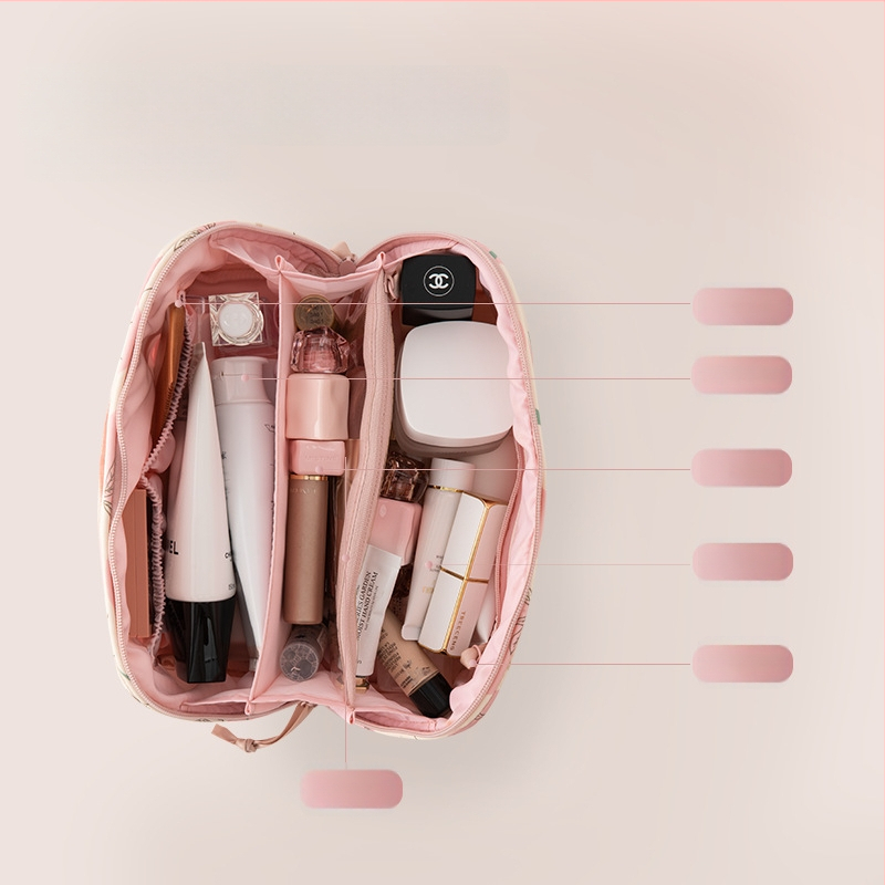 Козметична чанта с разделения за грим — водоустойчива, портативна и ултралека, голям капацитет (материал: полиестер; подплата: полиестер; принт)