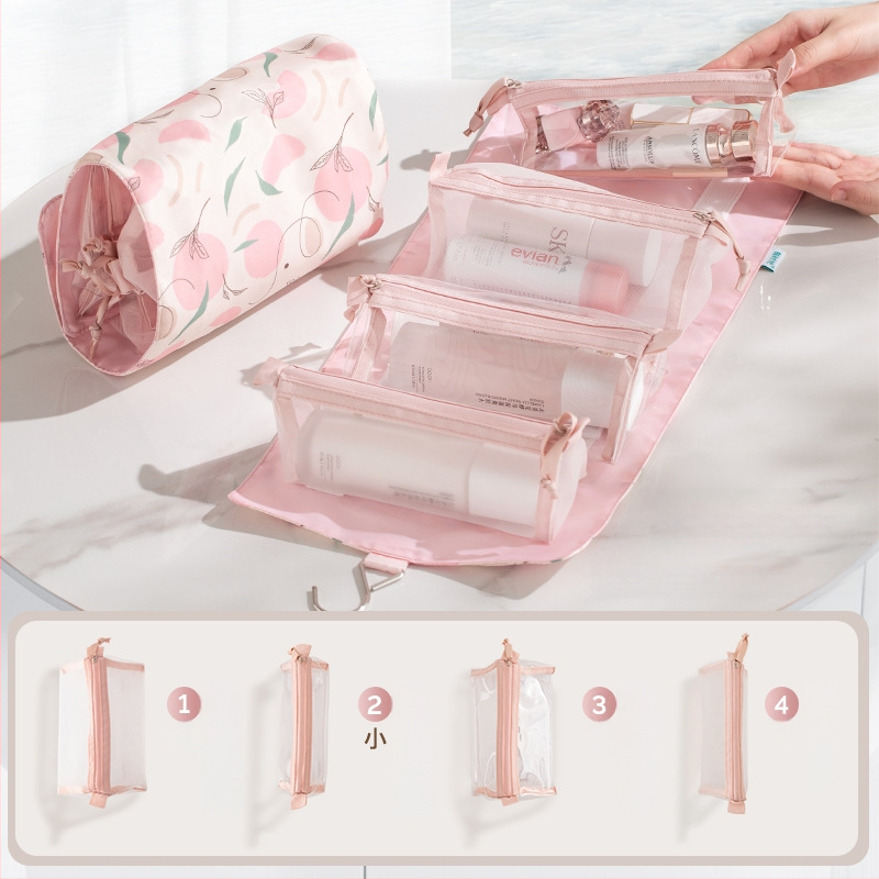 Козметична чанта с разделения за грим — водоустойчива, портативна и ултралека, голям капацитет (материал: полиестер; подплата: полиестер; принт)