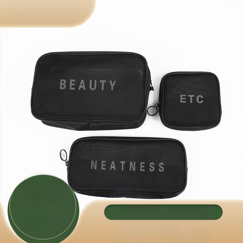 Козметична чанта за пътуване с паметна материя и фина мрежа, дишаща и преносима, с цип — идеална за съхранение на четки за грим и червила