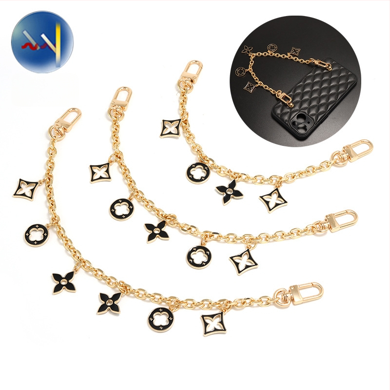 Λουρί τσάντας/ώμου με διακοσμητική επεκτειόμενη αλυσίδα σε τετράφυλλο τριφύλλι, για crossbody, κράμα ψευδαργύρου, επέκταση, αστικός μινιμαλισμός, γεωμετρικό μοτίβο