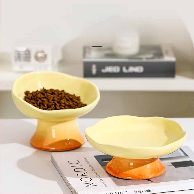 Κεραμικό μπολ φαγητού γάτας με σχέδιο πετάλων, υπερυψωμένη βάση, αντιδιαρροϊκό