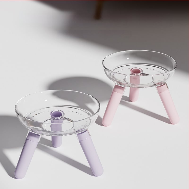 Μπολ φαγητού και ποτίσματος για γάτες και σκύλους, διαφανές γυάλινο μπολ, αυτόματη σίτιση, κατασκευή από πλαστικό και γυαλί