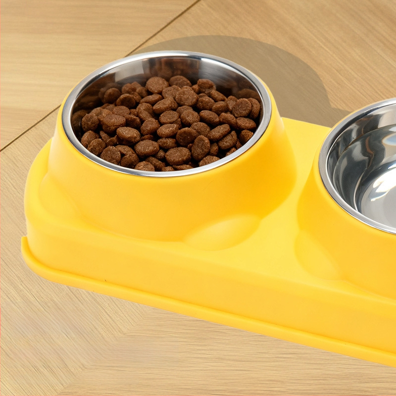 Πλαστικό μπολ φαγητού κατοικίδίων, για γάτες και σκύλους, διπλό μπολ με ενσωματωμένο σχέδιο, αντιολισθητικό, αντιανατροπή