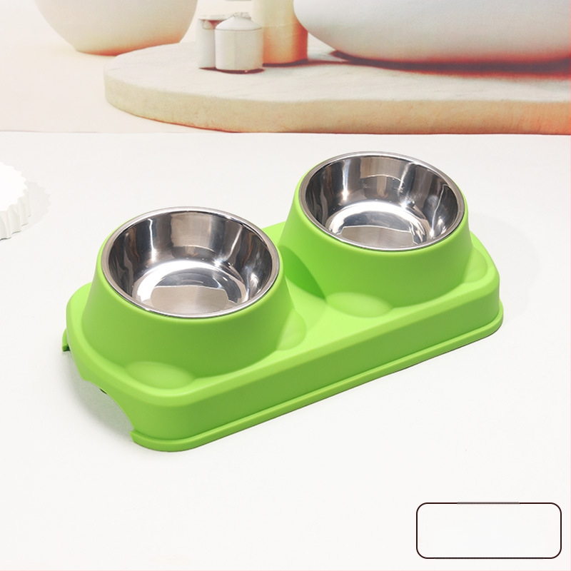 Πλαστικό μπολ φαγητού κατοικίδίων, για γάτες και σκύλους, διπλό μπολ με ενσωματωμένο σχέδιο, αντιολισθητικό, αντιανατροπή