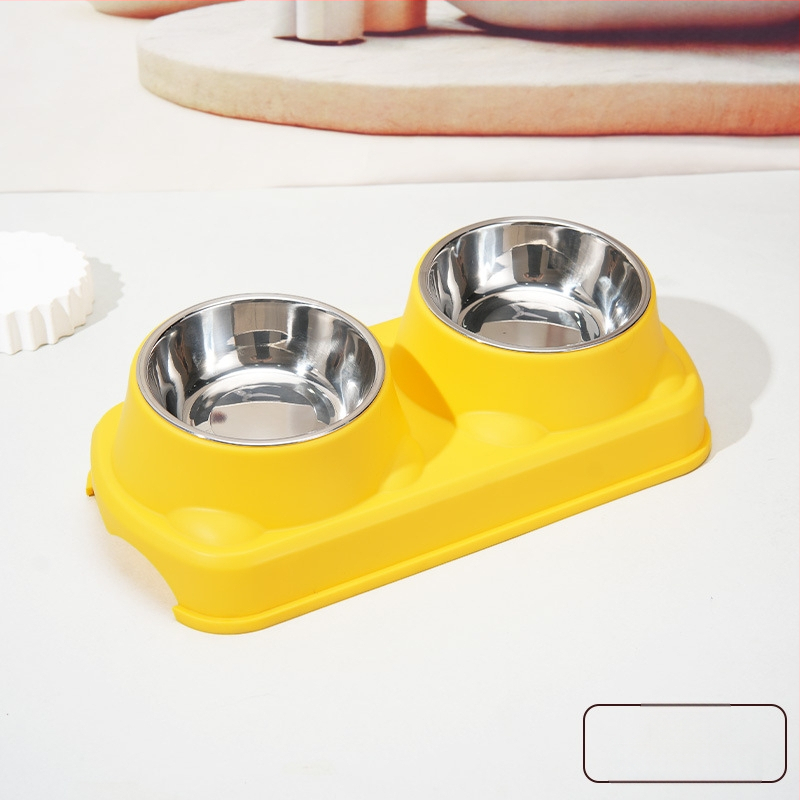 Πλαστικό μπολ φαγητού κατοικίδίων, για γάτες και σκύλους, διπλό μπολ με ενσωματωμένο σχέδιο, αντιολισθητικό, αντιανατροπή