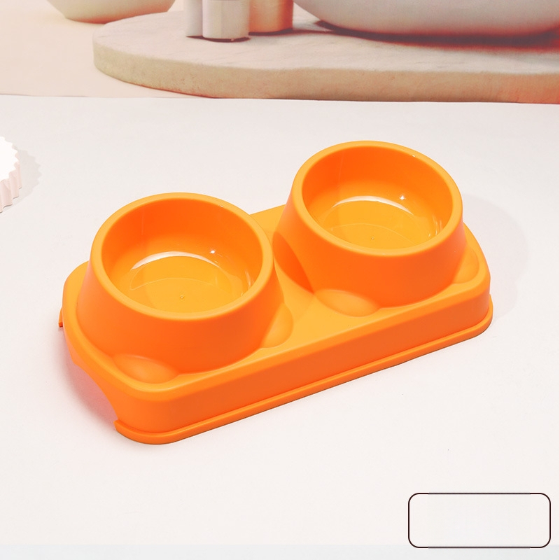 Πλαστικό μπολ φαγητού κατοικίδίων, για γάτες και σκύλους, διπλό μπολ με ενσωματωμένο σχέδιο, αντιολισθητικό, αντιανατροπή