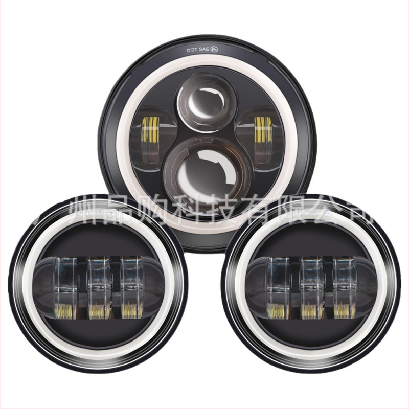 Harley miglu lukturu komplekts: 1 primārais lukturis + 2 miglas lukturi, LED 12V, IP67, 60W, alumīnija sakausējuma korpuss, kalpošanas laiks 30000h