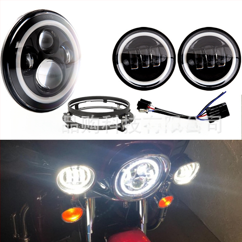 Harley miglu lukturu komplekts: 1 primārais lukturis + 2 miglas lukturi, LED 12V, IP67, 60W, alumīnija sakausējuma korpuss, kalpošanas laiks 30000h