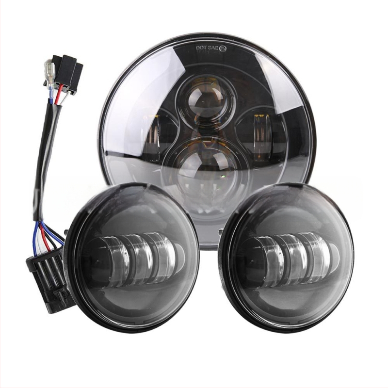 Harley miglu lukturu komplekts: 1 primārais lukturis + 2 miglas lukturi, LED 12V, IP67, 60W, alumīnija sakausējuma korpuss, kalpošanas laiks 30000h