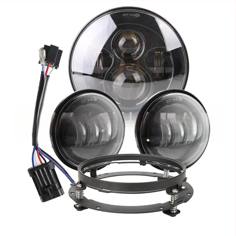 Harley miglu lukturu komplekts: 1 primārais lukturis + 2 miglas lukturi, LED 12V, IP67, 60W, alumīnija sakausējuma korpuss, kalpošanas laiks 30000h