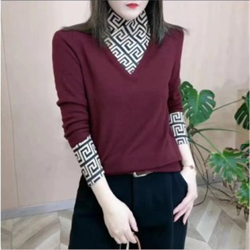 Оверсайз плетен пуловер с V-образно деколте, гладка тъкан, стил кралска сестра, зима 2024