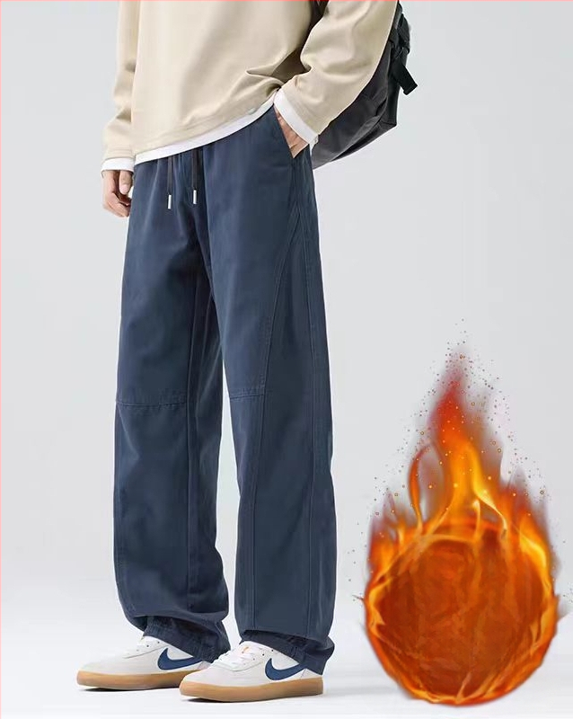Muške casual hlače od 100% pamuka s flis podstavom, za jesen-zimu, udobne, moderno, svestrane, ravne krojene, jednobojne.