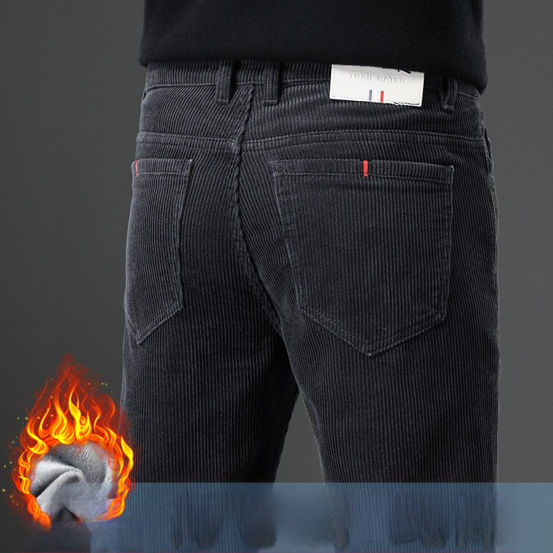 Corduroy mehe püksid fleece voodriga, sirge lõige, keskjoon, triibuline muster, puuvillane materjal, mudel MZL6009, sügis 2025