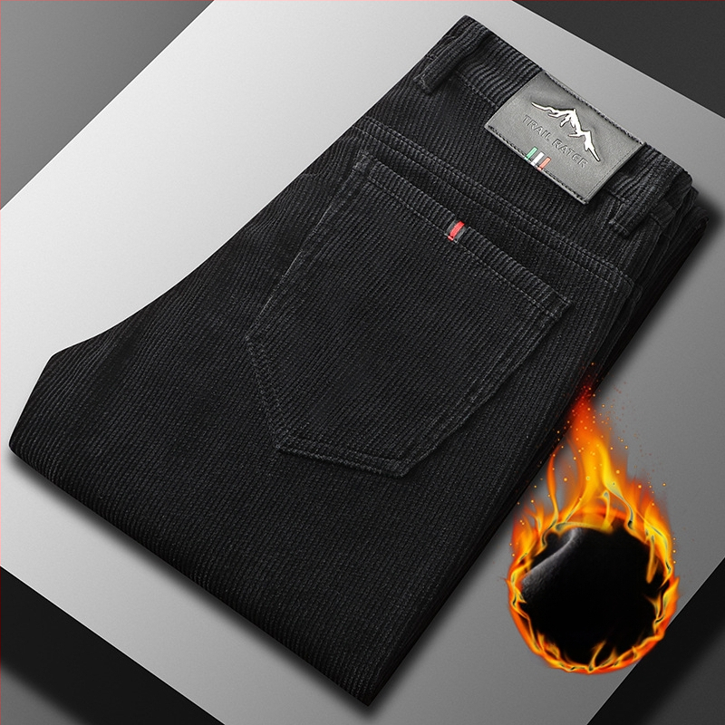 Corduroy mehe püksid fleece voodriga, sirge lõige, keskjoon, triibuline muster, puuvillane materjal, mudel MZL6009, sügis 2025