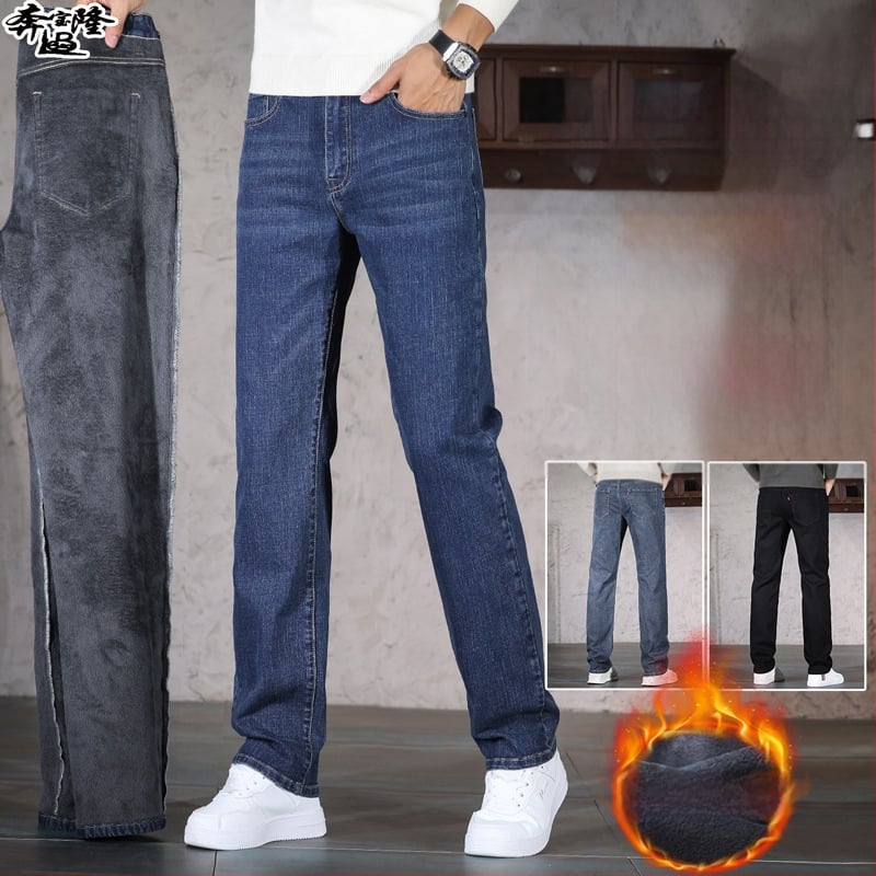 Ανδρικά τζιν από ντένιμ – επένδυση φλίς, μεσαίας μέσης, ίσια γραμμή, μικροελαστικότητα, φθινόπωρο 2025